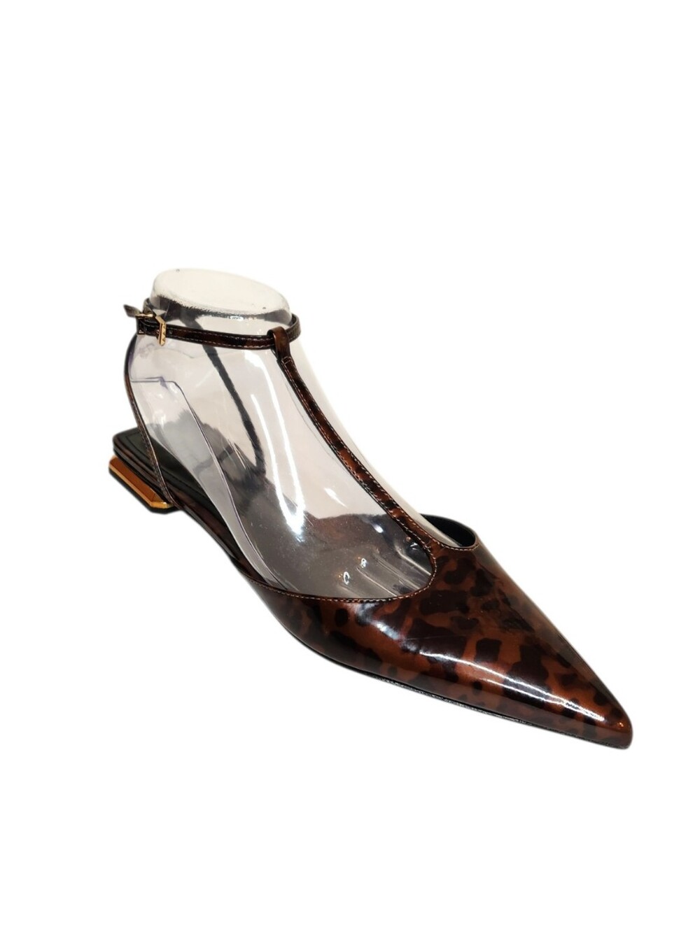 Schutz Allure Tortoiseshell Patent Leather T-Strap Flats Size 8B